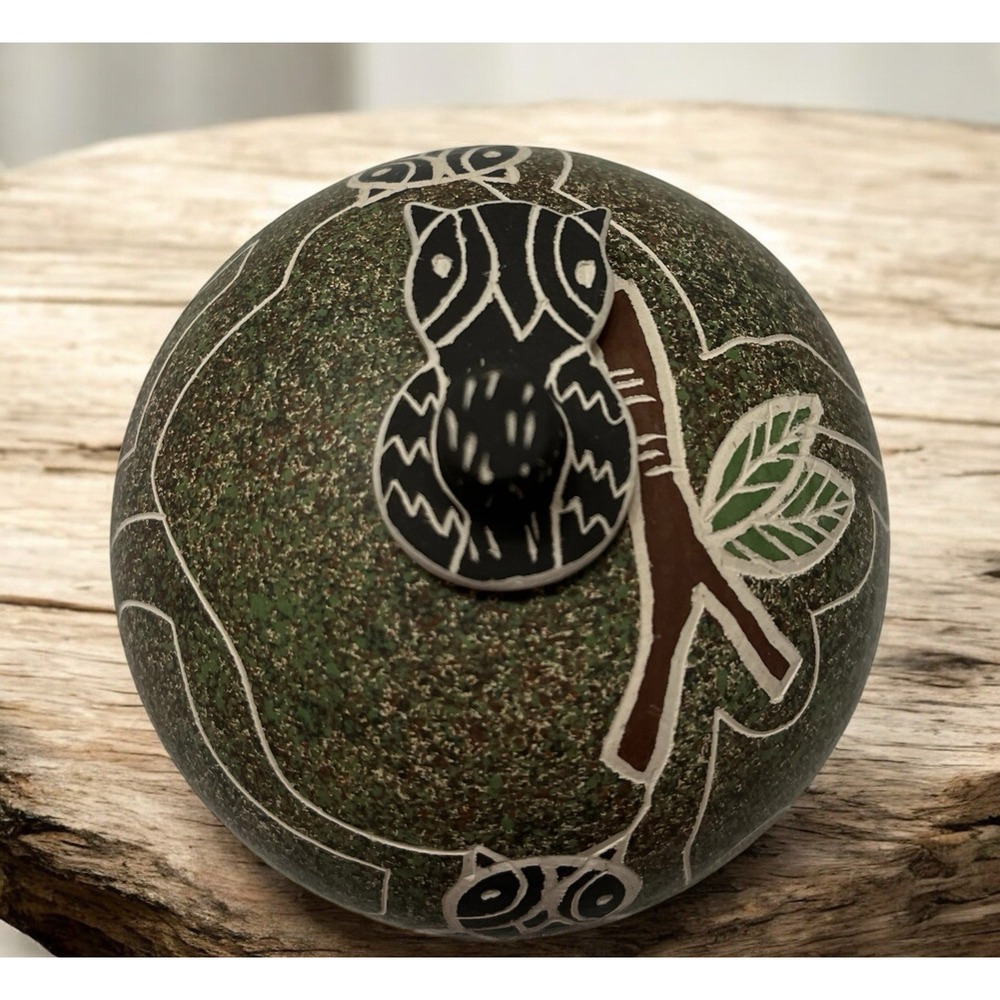 Mata Ortiz‎ Pottery Gabriela Corona Owl Seed Pot Lid Folk Art Mexico Ceramic